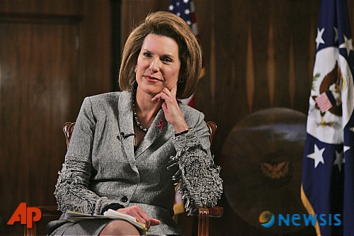 U.S. chief of protocol Nancy Brinker is seen during an interview with The Associated Press at the State Department in Washington, Monday, April 14, 2008. Brinker is sorting out the final details before Pope Benedict XVI arrives for only the second papal visit to the White House in history. The pope's visit comes the same week as two others for which Brinker's State Department protocol office handles all the details, official visits to Washington of the British prime minister and South Korean president. (AP Photo/Lawrence Jackson)