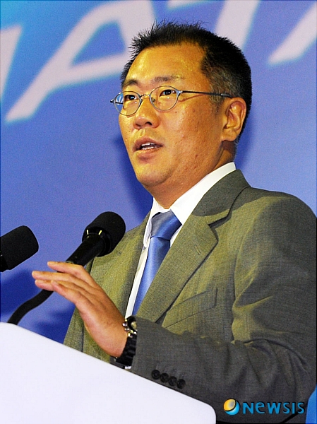 【서울=뉴시스】허경 기자 = 정의선 현대차 부회장이 17일 오후 서울 한강시민공원 반포지구 마리나 제패에서 열린 현대자동차 프리미엄 중형세단 'YF쏘나타' 신차발표회에서 인사말을 하고 있다.&nbsp; neohk@newsis.com 