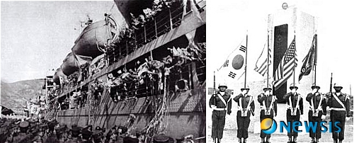 【서울=뉴시스】양길모 기자 = 서울 강남구는 26일 오후 4시30분 강남구민회관 2층강당에서 강남문화재단이 발간한 도서 '사진으로 본 베트남전쟁과 한국군'의 출판기념회를 개최한다.&nbsp; 강남문화재단이 3번째로 펴낸 이 책은 한국군이 파병논의가 시작되었던 1960년대 초반부터 파병된 한국군이 철수하고 남베트남이 패망했던 1970년대 후반까지 역사적 사실들을 사진과 설명으로 쉽게 풀어냈다.&nbsp; 사진 왼쪽은 제트남 전선을 향해 출항 직전의 청룡부대, 오른쪽은 사령부 정문앞에 정렬한 백마부대 기수단. (사진=서울 강남구 제공)&nbsp; photo@newsis.com