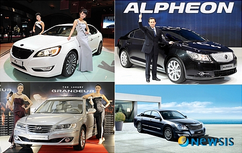 //첨부//기아차 K7, 현대차 그랜저, GM대우 알페온, 르노삼성 SM7