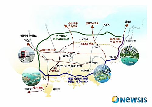 【부산=뉴시스】하경민 기자 = 시는 오는 11일 오후 3시 시청 12층 국제회의장에서 시장, 시의회 의장, 기초자치단체장과 기초의회 의장 및 학계, 시민단체, 교통모니터, 운수업체 대표, 일반시민 등 350여 명이 참석한 가운데 '2030 부산미래교통 종합대책' 시민 대토론회를 개최한다고 8일 밝혔다. 이번에 발표될 '2030 부산미래교통 종합대책'은 부산의 도로망과 철도망, 항만 및 산업입지, 권역별 교통유발원인 등 교통관련 현안을 진단하고, 광역.순환도로망과 광역철도망 확충 및 도시철도 네트워크 구축 등을 통한 교통인프라 확충과 운영체계 개선, 신교통수단 개발, 버스.택시.화물차 주차정책 등의 미래 정책방향 등을 제시하고 있다. 사진은 2030 부산미래교통 종합대책에 따른 노선도. (사진=부산시 제공)&nbsp;&nbsp; yulnetphoto@newsis.com