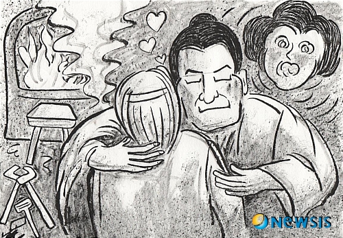 【서울=뉴시스】유광남 글·황현모 그림&nbsp; 15화 애정산맥(愛情山脈) 185회&nbsp; 삼 년 만에 만난 모자의 대화는 타이부교의 조선 간자 배출에 대한 견해로 진지하게 이어졌다. 그들의 담소를 가로 막은 것은 부친 신타로였다. 그는 아들이 도착했다는 말을 듣고는 불편한 다리를 끌다시피 집으로 찾아 온 것이다.