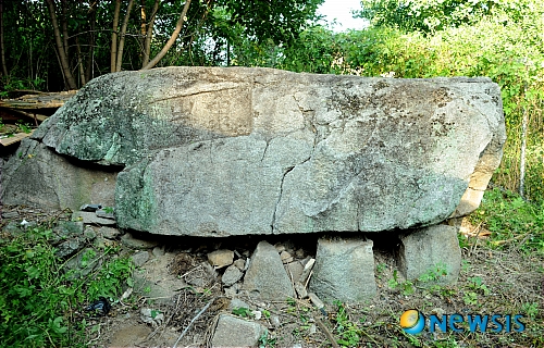 【제천=뉴시스】이병찬 기자 = 충북 제천시청 공무원 학습동아리 습제회(회장 최광현)는 제천시 백운면 평동리에서 가로 2m50㎝, 세로 1m50㎝ 크기의 청동기 시대 고인돌을 발견했다고 14일 밝혔다. 사진은 고인돌. (사진=제천시 제공)&nbsp; photo@newsis.com