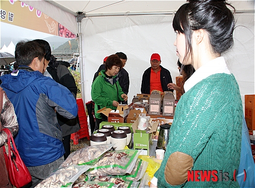 【밀양=뉴시스】안지율 기자 = 가을비가 촉촉이 내리는 22일 경남 밀양지역의 대표 특산물인 대추의 우수성을 알리기 위한 제4회 밀양 대추축전이 단장면 범도리 아불교 하천둔치에서 열리고 있다. 사진은 관광객들이 밀양 대추축전에서 대추를 사고 있다.&nbsp; alk9935@newsis.com 