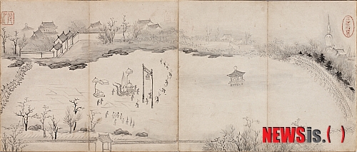 【서울=뉴시스】백영미 기자 = 국립중앙박물관(관장 김영나)이 '중국 사행(使行)을 다녀온 화가들' 테마전을 27일부터 2012년 1월15일까지 서화관 회화실에서 연다.&nbsp; 조선 사행단이 중국을 다녀온 다양한 양상을 보여주는 서화 33점이 전시된다. 사행단에 속해 중국의 예술과 문화를 수용하면서 활발히 교류한 화가들을 집중조명한다. 
