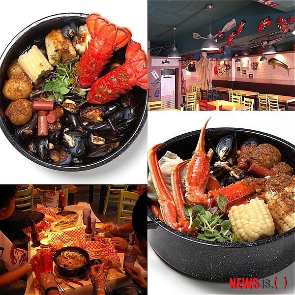 【서울=뉴시스】온라인뉴스팀 = 최근 서울 방배동에 해산물전문점을 표방하며 등장한 '보일링 크랩' 매장 모습과 메뉴. (사진=보일링 크랩 제공)&nbsp; photo@newsis.com