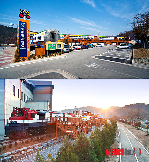 【대전=뉴시스】박희송 기자 = 코레일관광개발은 2011년 10월 조성한 강원 화천군 최고의 숙박명소 '화천열차펜션'에 대해 군부대 영외면회객에게 특별할인을 시행한다고 12일 밝혔다. 사진은 화천열차펜션 입구(위)와 화천열차펜션. (사진=코레일관광개발 제공) photo@newsis.com