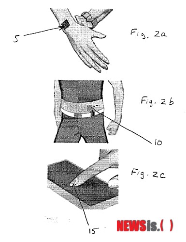 【서울=뉴시스】노키아 특허 출원도. 노키아가 미국 특허청에 전자기 파장을 감지해 진동하는 문신기술 활용법을 특허기술로 등록했다고 인터넷매체 언와이어드뷰가 20일(현지시간) 보도했다. (사진출처: 언와이어드뷰)