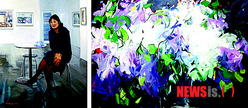 【강진=뉴시스】안현주 기자 = 한국여류화가협회 초대전이 오는 27일부터 다음달 13일까지 전남 강진아트홀 전시실에서 개최된다. 사진 왼쪽은 김경자 작가의 '실내에서(162×130㎝)', 오른쪽은 김상진 작가의 '라일락, 꿈(162×112㎝)'. (사진=강진군청 제공) ahj@newsis.com