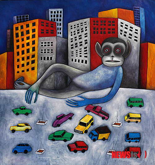 【부산=뉴시스】하경민 기자 = 롯데갤러리 부산본점은 여름 피서철을 맞아 오는 20일부터 내달 15일까지 롯데백화점 부산본점 6층 갤러리에서 야생과 자유가 살아 숨쉬는 아프리카 대자연으로 떠나는 미술여행 '아프리카 현대미술-하쿠나 마타타展'을 개최한다. 사진은 'Churches in Africa' 작품. (사진=롯데갤러리 제공)&nbsp; photo@newsis.com