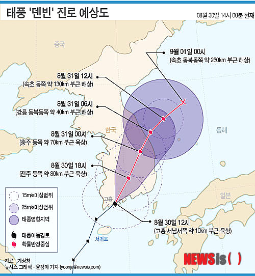 【서울=뉴시스】지난 2012년 제14호 태풍 '덴빈(TEMBIN) 진로 예상도 yoonja@newsis.com