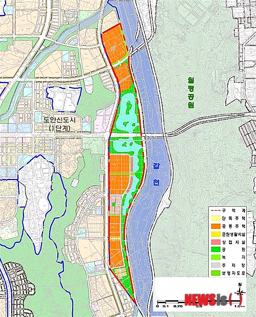 【대전=뉴시스】김양수 기자 = 도안 갑천지구 토지이용계획도. 염홍철 대전시장은 5일 기자회견을 열고 도안 갑천지구가 국토부로부터 친수구역조성사업지로 선정됐다고 밝혔다.(사진=대전시청 제공)&nbsp; photo@newsis.com