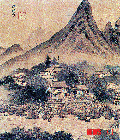 【단양=뉴시스】이병찬 기자 = 충북 단양군은 1910년을 전후해 사라진 옛 관아 봉서정(鳳棲亭)을 단성면 하방리에 복원하기로 했다고 19일 밝혔다. 사진은 겸재 정선(1676∼1759)의 진경산수화에 있는 봉서정 모습.(사진=단양군 제공) photo@newsis.com