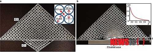 【서울=뉴시스】송윤세 기자 = a는 변형 전의 투명망토, b는 변형 후의 투명망토를 나타냈다. (자료 = 김경식 연세대 교수팀 제공)&nbsp; photo@newsis.com