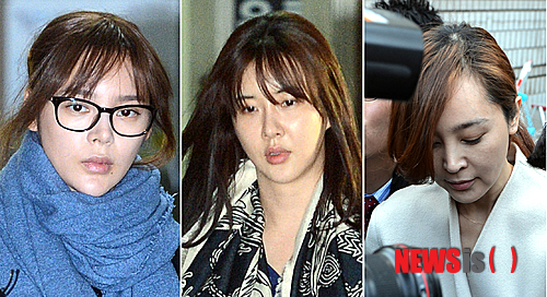 【서울=뉴시스】최동준 조성봉 기자 = 프로포폴 불법투약 혐의를 받고 있는 배우 박시연, 장미인애, 이승연(왼쪽부터)이 25일 오전 서울 서초동 서울중앙지방법원에 첫 공판을 받기 위해 출석했다.&nbsp; photocdj@newsis.com 