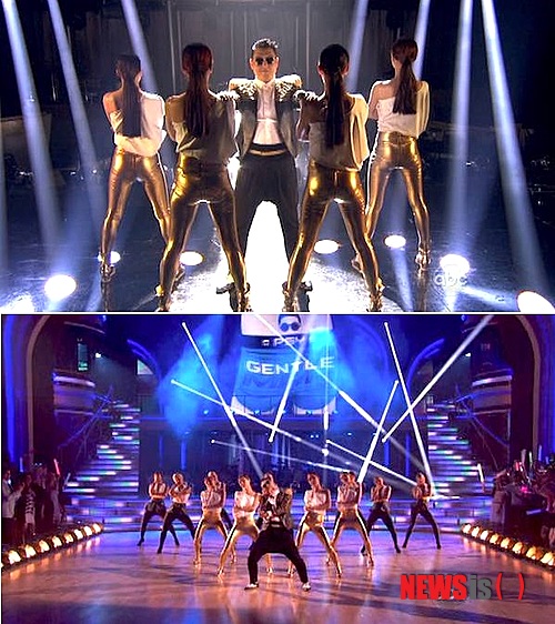 【서울=뉴시스】이재훈 기자 = 월드스타 싸이(36)가 미국 ABC TV '댄싱 위드 더 스타스' 시즌16 파이널 무대를 달궜다.&nbsp; 21일 밤 9시(현지시간) 방송된 '댄싱 위드 더 스타스'에서 신곡 '젠틀맨'을 부르며 '시건방춤'과 '꽃게 춤'을 선보였다.&nbsp; 노래 마지막 부분에는 심사위원석 앞으로 다가와 미국의 안무가 캐리 앤 이나바(45) 등 심사위원들과 함께 '시건방춤'을 추기도 했다.&nbsp; 싸이는 '젠틀맨'을 부르는 내내 코믹하면서도 화려한 퍼포먼스로 방청객들을 사로잡았다. 1층뿐 아니라 2층 객석을 가득 채운 관객들은 모두 일어나 환호했다.&nbsp; 싸이와 '댄싱 위드 더 스타스'는 이미 한 차례 인연이 있다. 지난해 시즌15 방송 당시 NFL 스타 출신 에밋 스미스와 배우 커스티 앨리, 켈리 모나코 등이 댄서와 팀을 꾸려 싸이의 글로벌 히트곡 '강남스타일'에 맞춰 춤을 췄다.&nbsp; 싸이는 26일 오후 4시(현지시간) 열리는 AS로마와 라치오의 2012~2013 코파 이탈리아 결승전 현장에서 공연한다.&nbsp; realpaper7@newsis.com&nbsp; 