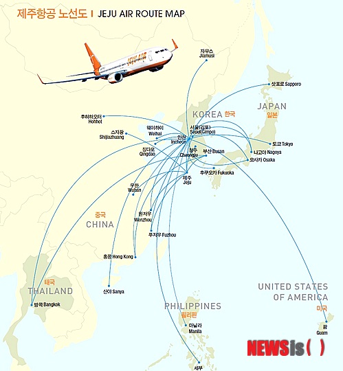 【서울=뉴시스】제주항공 노선도(사진제공=제주항공).