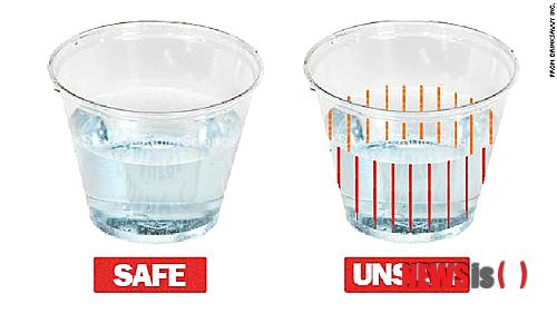 【서울=뉴시스】데이트강간 약물을 식별하는 컵이 약물에 닿아 색이 변한 모습.&nbsp; 음료에 무색, 무취, 무미한 데이트강간 약물이 들었는지 식별하는 컵과 빨대가 개발됐다고 CNN이 14일(현지시간) 보도했다. (사진 출처: CNN 인터넷판) 2013.08.18