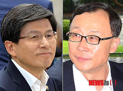 【서울=뉴시스】박문호 기자·고승민 인턴기자 = 13일 황교안 법무부 장관이 혼외아들 의혹을 받고있는 채동욱 검찰총장에게 감찰 지시가 발표된 직후 채 검찰총장이 사의를 표명했다.. 사진은 이날 오전 황교안(사진 왼쪽) 법무부 장관이 서울 종로구 세종로 정부서울청사에서 열린 제49차 중앙안전관리위원회에 참석하고. 채동욱 검찰총장이 같은 날 서울 서초구 대검찰청으로 출근하는 모습이다. 2013.09.13. photo@newsis.com