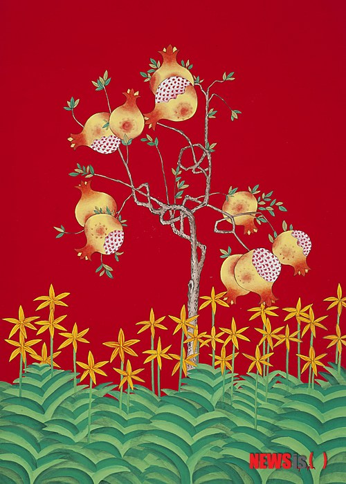 【서울=뉴시스】서공임 '득남을 축하드립니다'(50×70㎝, 종이에 수간분채, 2010)