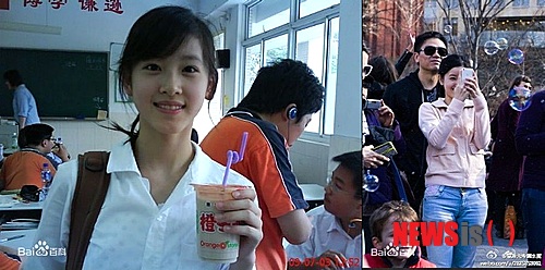 【서울=뉴시스】청순하고 귀여운 외모로 '밀크티녀'라는 별명을 가진 중국 여대생 장쩌텐(章澤天·21)이 19살 연상의 사업가와 열애설에 휩싸이면서 네티즌의 비난을 받고 있다. 그는 이런 비난에 대해 '사과 성명'을 발표한 것으로 전해졌다. 지난 2009년께 장쩌텐 중학교 교실을 배경으로 밀크티를 든 채 미소 짓는 사진(오른쪽)과 최근 장씨와 19세 연상의 사업가 류챵둥(劉强東)이 길거리 데이트를 하는 모습(사진출처:중국 바이두)