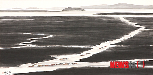 【서울=뉴시스】송수남 '풍경'(66×132㎝, 한지에 수묵, 1992)