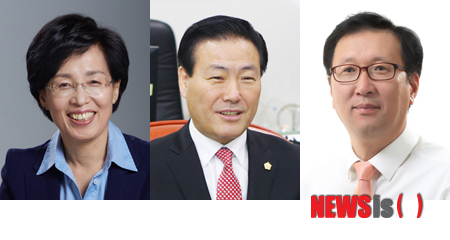  【서울=뉴시스】김우정 기자 = 서울 송파구 선거관리위원회에 송파구청장 후보로 등록한 새누리당 박춘희(59·여·왼쪽) 후보와 새정치민주연합 박용모(55·기호 2번·가운데) 후보, 통합진보당 김현종(50·기호 3번·오른쪽) 후보의 인터뷰. 인터뷰에 응하지 않은 후보는 제외했다. 2014.05.27 kimwj@newsis.com 