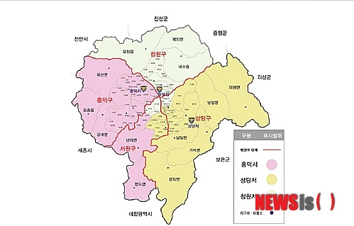 【청주=뉴시스】박재원 기자 = 통합 청주시 출범에 따라 23일 충북경찰청 소속 청주지역 3개 경찰서 관할 구역이 개편됐다. 2014.06.23. (사진=충북경찰청 제공)&nbsp; photo@newsis.com