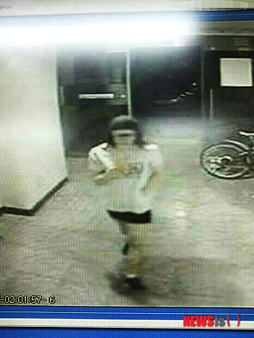 【춘천=뉴시스】박혜림 기자 = 강원 춘천시 한 아파트에서 여장 차림의 한 남성이 CCTV에 포착됐다.2014.06.26. (사진=시민 제공)&nbsp; hlpark@newsis.com&nbsp;&nbsp; 