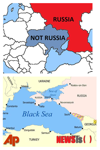 【토론토=AP/뉴시스】27일(현지시간) 캐나다가 북대서양조약기구(NATO)의 트위터에 러시아 지도를 올리면서 우크라이나 지방에 '러시아땅이 아니다'라고 표기했다. 이 지도는 28일 오후까지 사만다 파워 유엔 주재 미국 대사를 포함해 2만5000명이 리트윗했고 러시아는 이에 대한 보복으로 크림 반도가 러시아 영토로 표기된 새 러시아 지도를 올렸다. 2014.08.29&nbsp;&nbsp; 