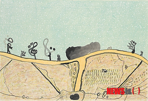 【서울=뉴시스】김선두 ‘서편제-소리의 얼굴’(90×60㎝, 장지위에 먹, 분채, 2013)