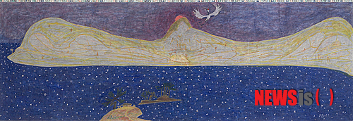 【서울=뉴시스】김선두 ‘선학동 나그네’(388×134㎝, 장지위에 분채, 2007)