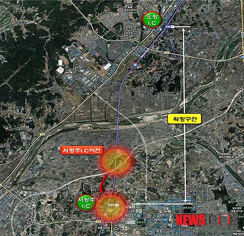 【청주=뉴시스】이병찬 기자 = 충북 청주시는 중부고속도로 확정과 서청주IC 이전 작업을 본격 추진하기로 했다고 4일 밝혔다. 사진은 확장을 추진할 중부고속도로 구간과 이전할 서청주IC 위치도.2014.09.04.(사진=청주시 제공)&nbsp; photo@newsis.com