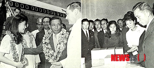 【서울=뉴시스】박정희 대통령이 사모아 총독에게 근혜양을 소개했다(왼쪽) 뉴질랜드 치즈공장