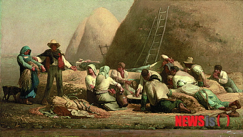 장 프랑수아 밀레 ‘추수 중에 휴식(룻과 보아스)’(67.3×119.7㎝, 캔버스에 유화, 1850~1853년)