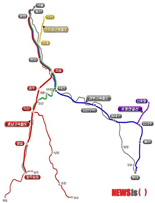 【세종=뉴시스】호남고속철도 노선도. (사진 = 국토교통부 제공) 2015. 2. 5&nbsp; photo@newsis.com