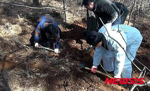 【아산=뉴시스】김효원 기자 = 충남 아산경찰서는 9일 자신이 낳은 아이 2명을 잇따라 살해하고 암매장한 A(39·여)씨를 영아 살해 및 사체 유기혐의로 붙잡아 조사 중이다. 경찰은 지난 2일 암매장 현장에서 사체 발굴 작업을 펼쳤다. 2015.03.09. (사진=아산경찰서 제공)&nbsp; photo@newsis.com