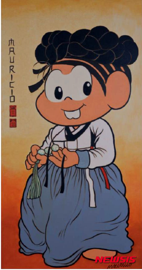 신윤복의 '미인도'를 재해석한 마우리시우 지 소우자의 '아름다운 모니카'(127×65㎝, 2015)