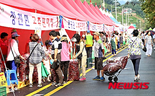 【괴산=뉴시스】강신욱 기자 = 충북 괴산군의 대표 축제인 2015 괴산고추축제 이틀째인 28일 괴산청결고추 직판장에 소비자의 발길이 이어지고 있다. 2015.08.28.&nbsp;&nbsp; ksw64@newsis.com
