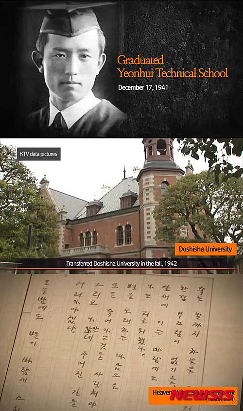 【서울=뉴시스】한국 홍보 전문가 서경덕 성신여대 교수와 배우 문정희가 '한국인이 알아야 할 영웅 이야기' 제4탄 '윤동주'편을 유튜브에 공개했다고 1일 전했다. 8분 분량의 이번 동영상은 윤동주 시인의 일대기 및 대표 시를 통한 문학정신 소개와 항일 저항시인으로서의 삶 조명 등을 엮어 한국어(http://is.gd/iBYRp9)와 영어(http://is.gd/nY70Ah)로 각각 제작했다. 이번 영상을 기획한 서 교수는 "인도하면 간디, 미국하면 링컨처럼 그 나라를 대표하는 영웅들이 존재한다. 그런 영웅들이 그 나라의 이미지를 바꿔 놓듯이 우리의 영웅들도 전 세계에 널리 홍보하고자 동영상을 제작했다"고 전했다. 2015.09.01. (사진=서경덕 교수 제공) photo@newsis.com