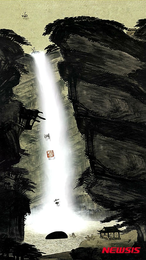 【수원=뉴시스】김경호 기자= 경기도미술관 특별기획전에서 선보이는 이이남의 '박연폭포'.