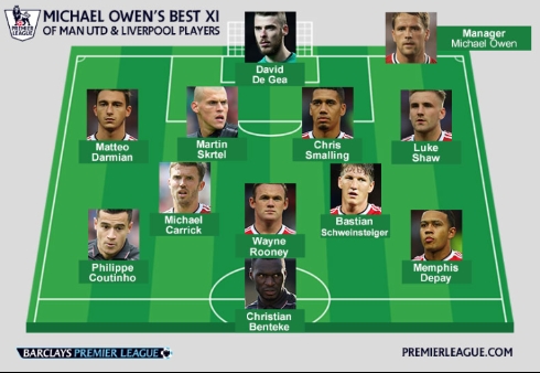 【서울=뉴시스】마이클 오웬이 뽑은 맨체스터 유나이티드-리버풀의 베스트 11. (사진=프리미어리그 홈페이지 캡쳐)