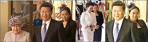 【서울=뉴시스】지금까지 철저히 베일에 싸여있는 시진핑(習近平) 중국 국가 주석의 외동딸 시밍쩌(習明澤·23)로 추정되는 여성의 모습이 포착됐다. 24일 미국 서버를 둔 중화권 매체 월드저널 등은 중국 중앙(CC) TV의 방송 장면을 캡쳐한 사진을 공개하면서 시 주석 부부와 함께 영국 버킹엄 궁을 들어가는 한 여성이 시밍쩌라고 주장했다. 관련 사진들. (사진출처: 월드저널 등) 2015.10.24&nbsp;&nbsp; 