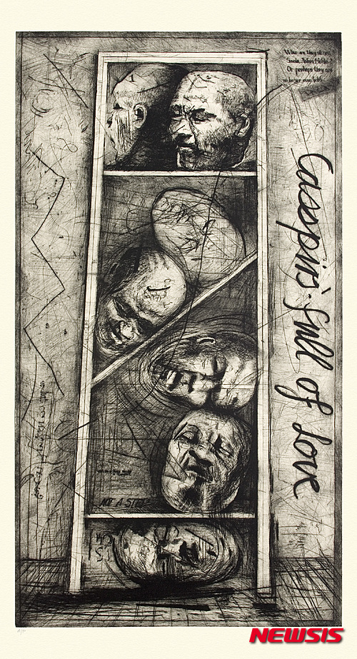 【서울=뉴시스】윌리엄 켄트리지,사랑이 충만한 캐스피어,1989, Drypoint etching, 150×82㎝c