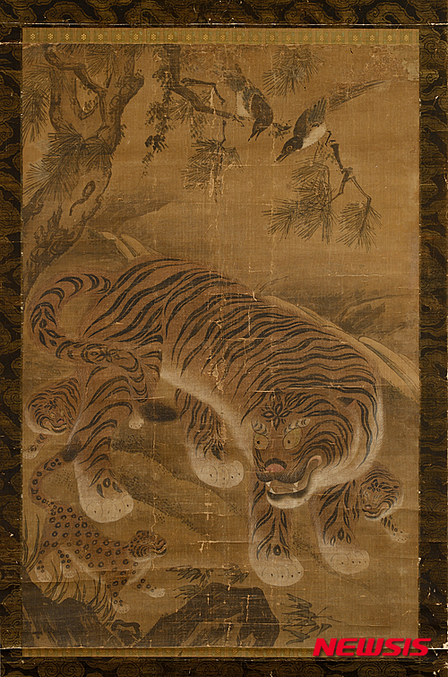 【서울=뉴시스】까치호랑이, 16세기 말~17세기 초, 비단에 수묵채색