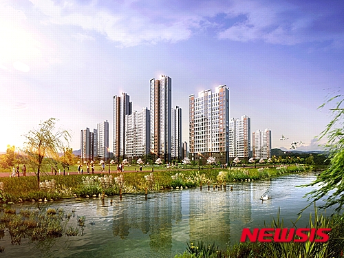 【청주=뉴시스】천영준 기자 = 우미건설은 오는 29일 견본주택을 열고 청주 테크노폴리스 내 건설 중인 우미린 아파트를 분양한다고 25일 밝혔다. 사진은 우미린 아파트 단지 투시도. 2016.4.25. (사진=우미건설 제공)&nbsp; photo@newsis.com