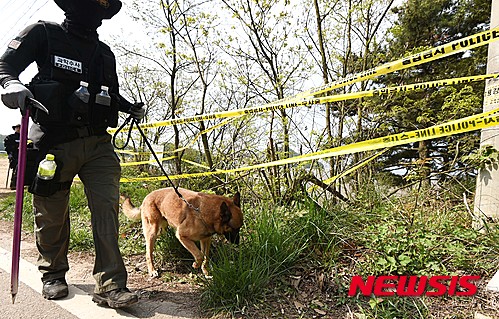 【안산=뉴시스】이정선 기자 = 안산 불도방조제 인근 하수구에서 신원미상의 남성 하반신이 발견된 가운데 2일 오전 경기도 안산 시신 발견지점 주변 바닷가에서 경찰대원들과 수색견이 수색을 벌이고 있다. 2016.05.02.&nbsp;&nbsp; ppljs@newsis.com