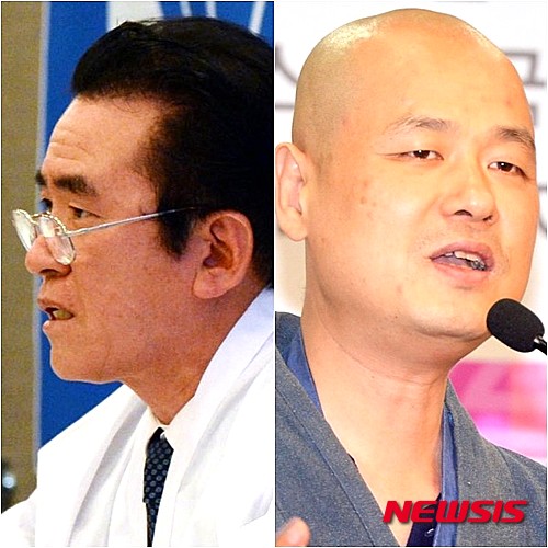 【서울=뉴시스】최용상 인권정당 대표(왼쪽), 혜문 문화재제자리찾기 대표