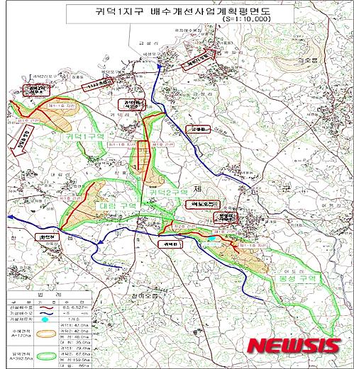 【제주=뉴시스】김용덕 기자 = 제주시는 집중호우 때마다 농경지 침수피해가 발생하는 한림읍 귀덕1·2·3리 및 대림리와 애월읍 봉성리 일부 지역을 포함한 귀덕1지구에 대해 105억원을 들여 신규 배수개선사업을 추진한다고 24일 밝혔다. 2016.05.24. (사진·위치도 = 제주시 제공) kydjt6309@newsis.com