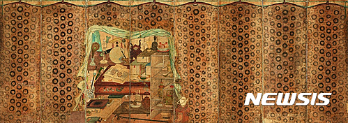 【서울=뉴시스】 호피장막도, 종이에 채색 8폭 병풍 128(h)x355cm(삼성미술관 리움 소장)